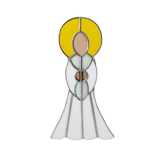 Vintage Stained Glass Angel 3D Standing White Yellow - Picture 1 of 5